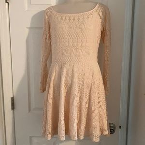 Pink lace off shoulder long sleeve dress